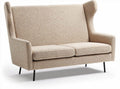 Two-seater upholstered sofa in beige fabric with wingback design 150 x 80 x 95cm