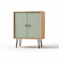Wooden storage cabinet with green doors and metal legs 80 x 40 x 90cm