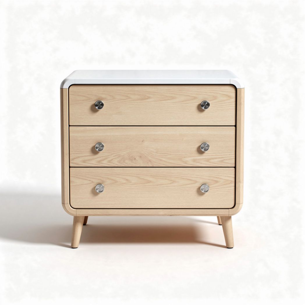 Wooden nightstand with three drawers and metal knobs 40 x 50 x 60cm