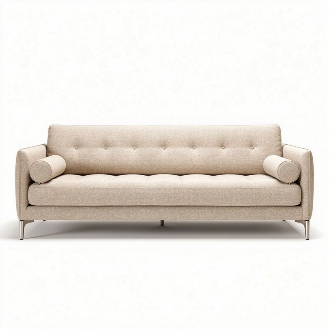 Modern upholstery sofa with rolled arms in beige fabric 200 x 90 x 85cm