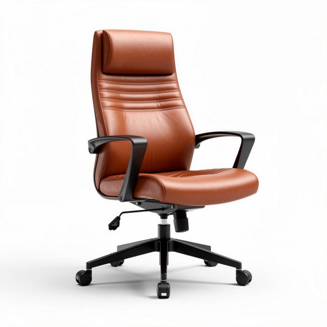 Leather office chair with adjustable height and brown finish 65 x 65 x 110cm