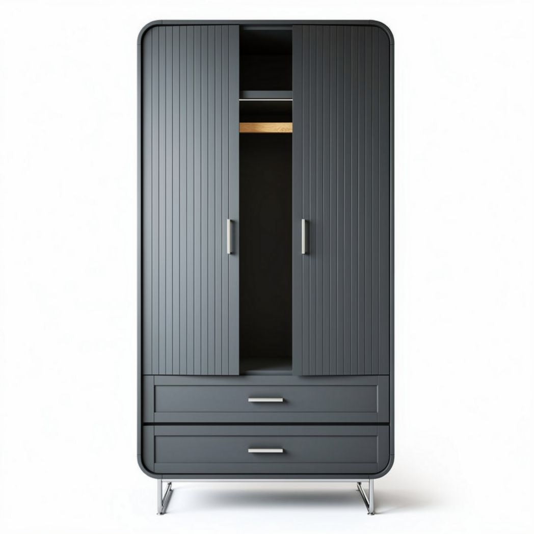 Modern two-door wardrobe with two drawers and wooden interior 80 x 50 x 180cm