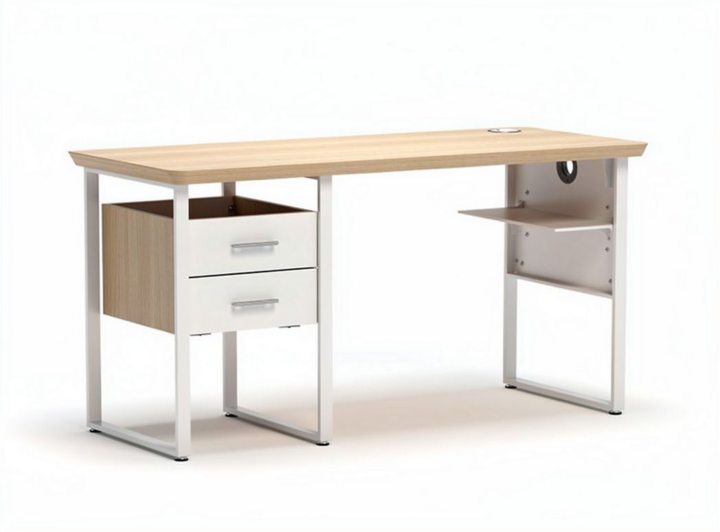 Modern computer desk with wood finish and metal frame 150 x 60 x 75cm