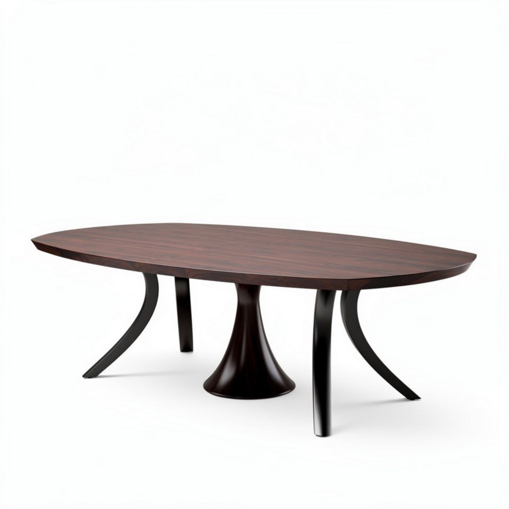 Oval wooden dining table with sleek black legs 200 x 100 x 75cm