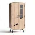 Wooden wardrobe closet with windowed door and modern design 90 x 45 x 180cm