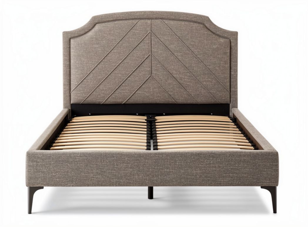 Upholstered bed frame with chevron patterned headboard in light gray 200 x 160 x 120cm