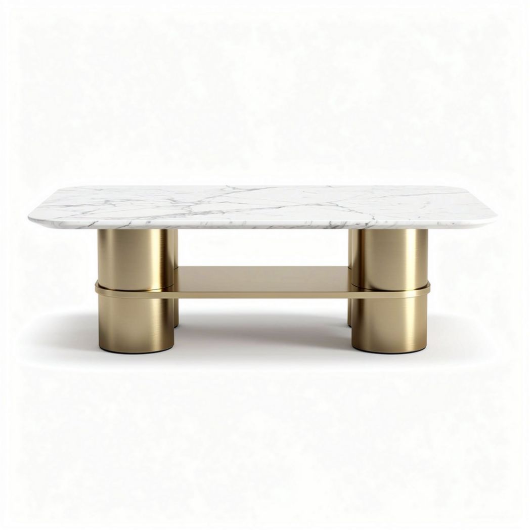 Marble top coffee table with gold metal legs 120 x 60 x 40cm