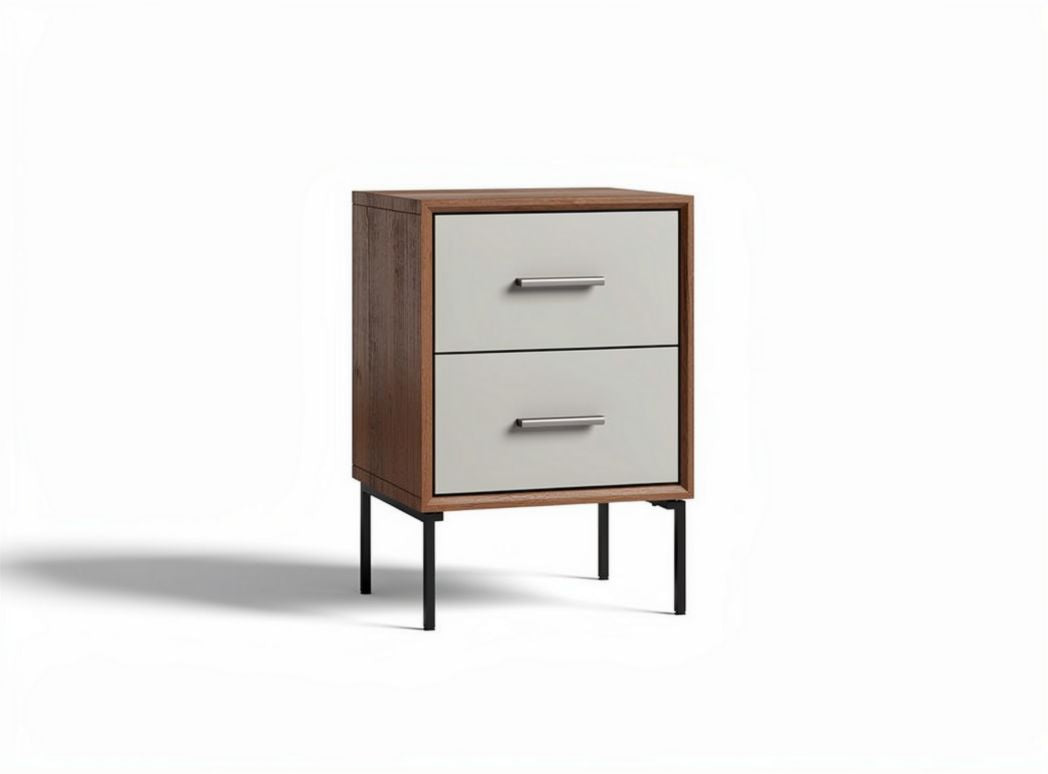 Modern nightstand with two drawers wood and metal construction 45 x 40 x 60cm
