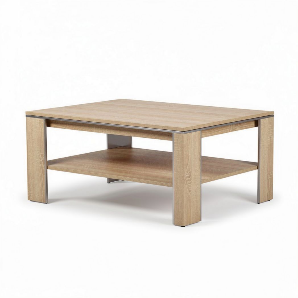 Coffee table with open storage shelf wooden structure natural finish 120 x 80 x 45cm